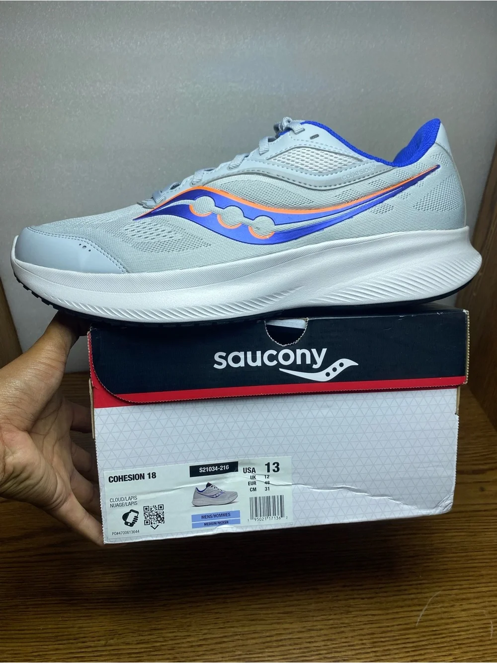 Saucony  Cohesion 18 Running Shoe Mens Size 13M Gray Cloud Lapis  S21034-216 New